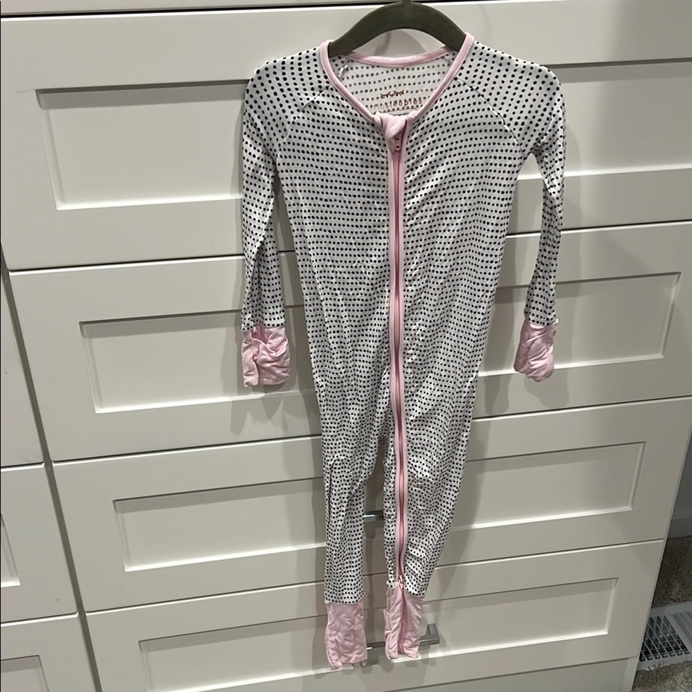 Little Sleepies Dotted Zippy Pajama Onesie with Pink Trim